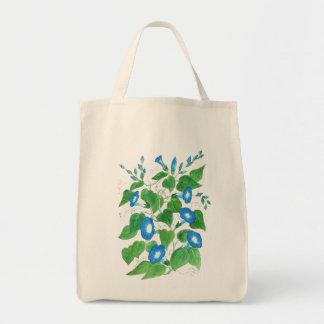 Blue, White, Green Tote Bag, Morning Glories