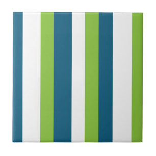 Blue White Green Vertical Stripes  Ceramic Tile