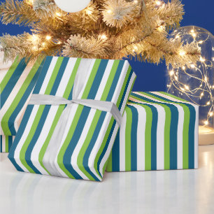 Blue White Green Vertical Stripes  Wrapping Paper