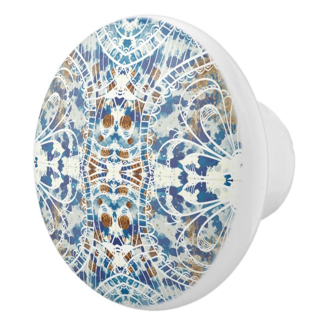 Blue white grey copper loft style tile pattern ceramic knob (Right)