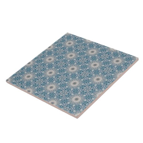 Blue White Grey Delft Tile Kaleidoscope Pattern 