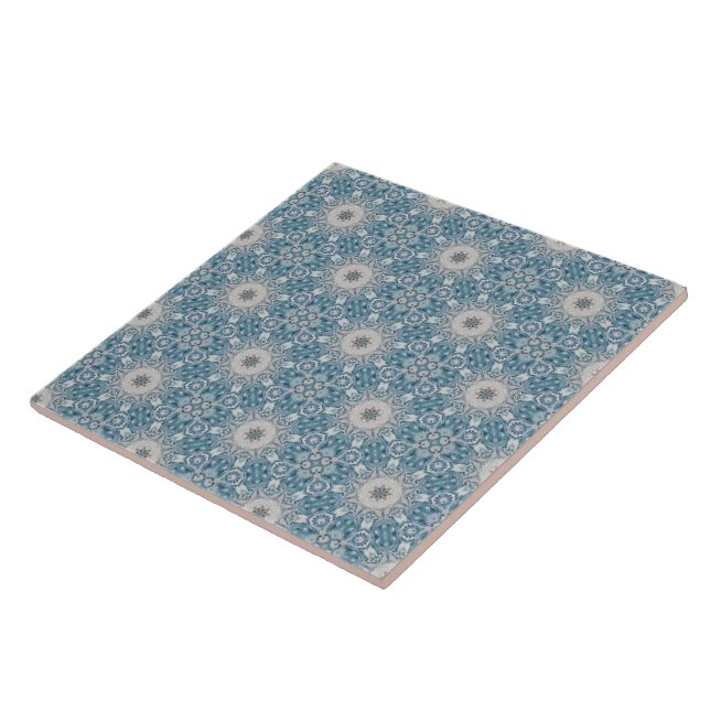 Blue White Grey Delft Tile Kaleidoscope Pattern  (Side)