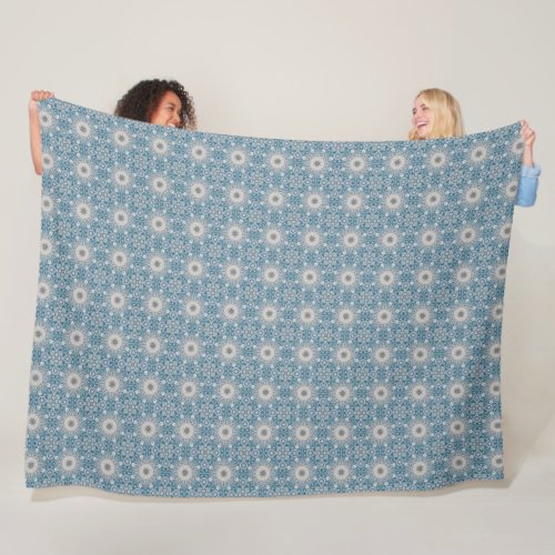 Blue White Grey Delft Tile Kaleidoscope Pattern Fleece Blanket