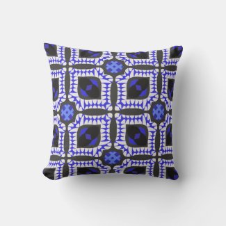 Blue White Grey Ethnic Boho African Tribal Pattern Throw Pillow
