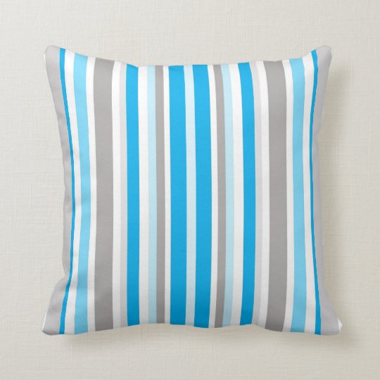 Blue White Grey Stripe Throw Pillow Home Decor Art