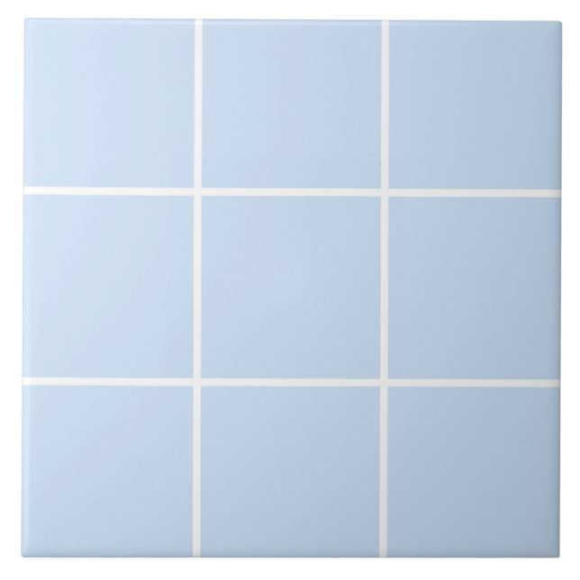 Blue White Grid Line Pattern Ceramic Tile (Front)