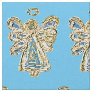Blue White Guardian Angel Art Fabric Material