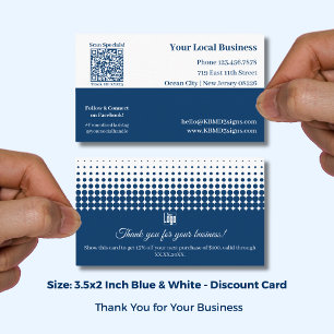 Blue & White Half Tone Pattern Thank You and Discount Card