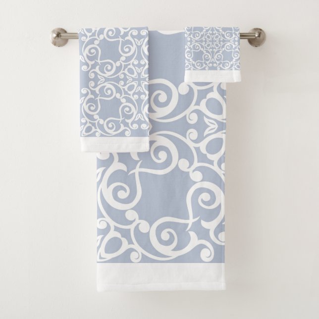 BLUE WHITE  HAMPTONS CUSTOM BATHROOM TOWEL SET (Insitu)