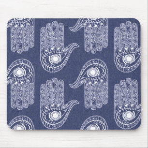 Blue & White Hamsa Hand Pattern / Evil Eye Defense Mouse Pad