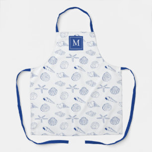 Blue White Hand Drawn Sea Shells Beach Summer  Apron