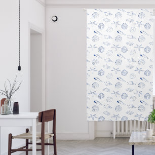 Blue White Hand Drawn Sea Shells Beach Summer Blackout Curtains