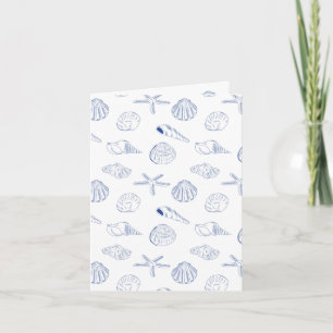 Blue White Hand Drawn Sea Shells Beach Summer Card