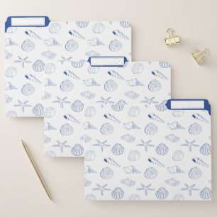Blue White Hand Drawn Sea Shells Beach Summer File Folder