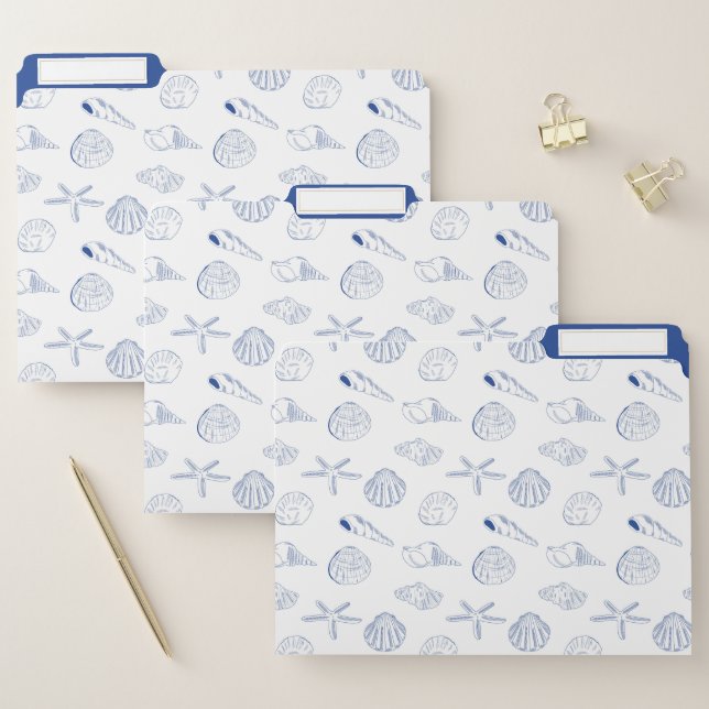 Blue White Hand Drawn Sea Shells Beach Summer  File Folder (Set)