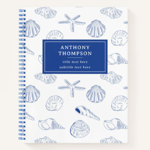 Blue White Hand Drawn Sea Shells Beach Summer Notebook
