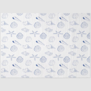 Blue White Hand Drawn Sea Shells Beach Summer Tissue Paper