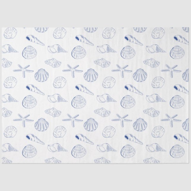 Blue White Hand Drawn Sea Shells Beach Summer  Tissue Paper (Front)