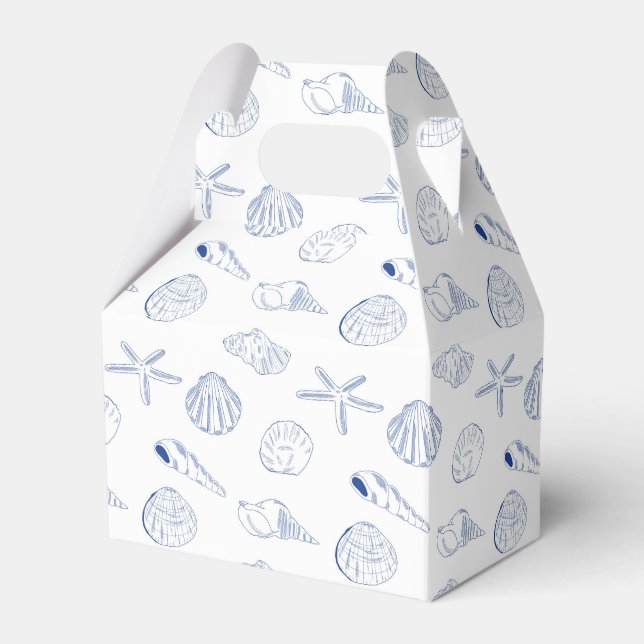 Blue White Hand Drawn Seashells Beach Summer  Favor Boxes (Front Side)