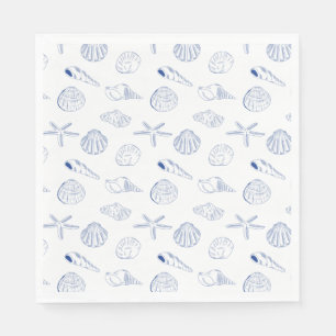 Blue White Hand Drawn Seashells Beach Summer  Napkins