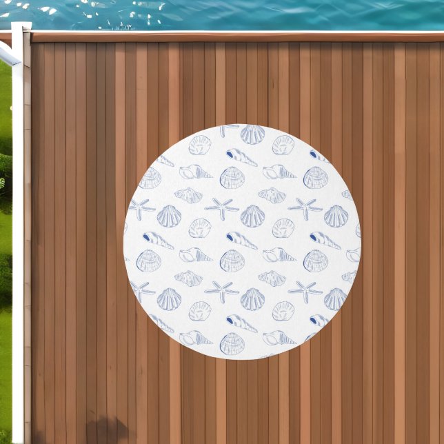Blue White Hand Drawn Seashells Beach Summer  Outdoor Rug (Insitu (Outdoor 1))