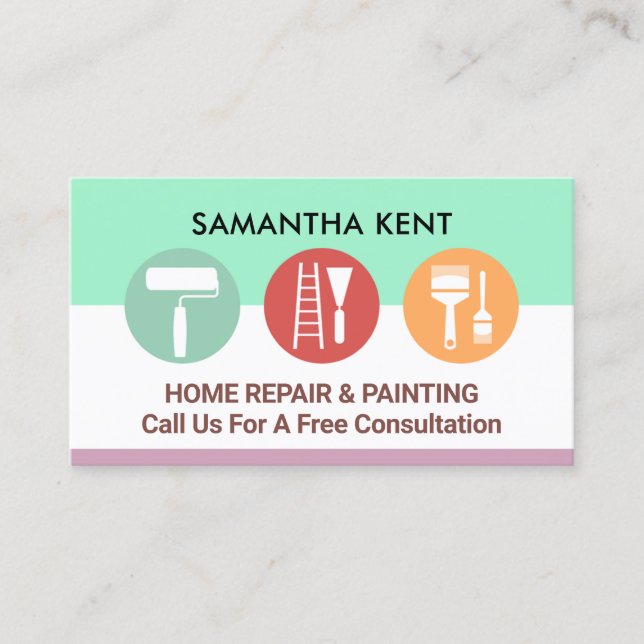 Blue White Handyman Painting Tools Business Card (Front)