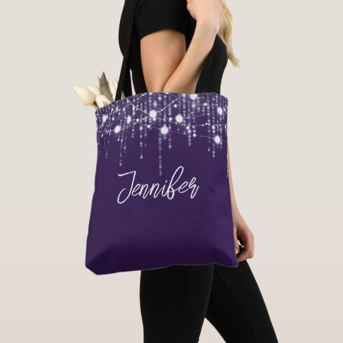 Blue  White Hanging Lights Personalized Tote Bag