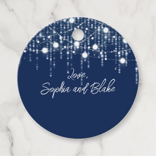 Blue  White Hanging Lights Personalized Wedding Favor Tags