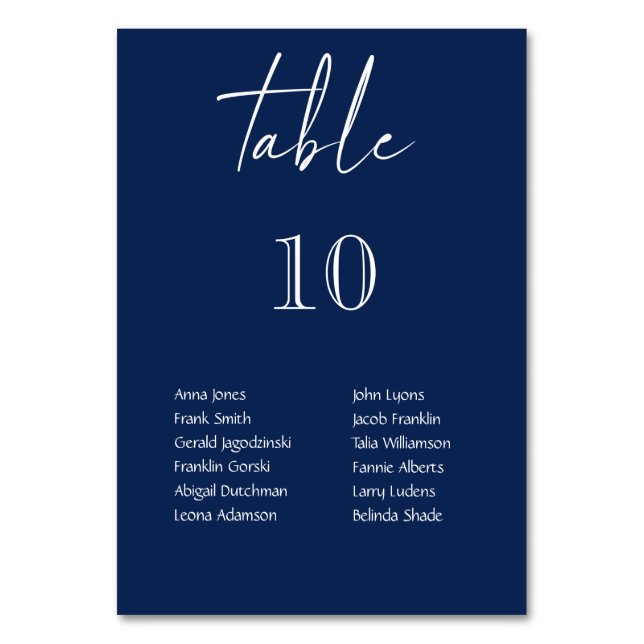 Blue & White Hanging Lights Personalized Wedding Table Number (Front)
