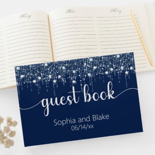 Blue  White Hanging Lights Wedding Guest Book