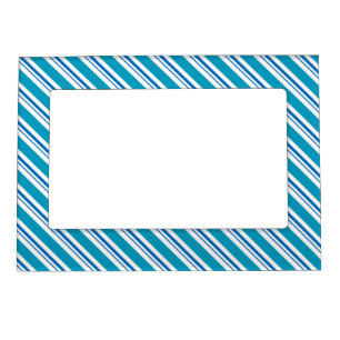 BLUE WHITE HANUKKAH CHRISTMAS CANDY CANE STRIPES MAGNETIC FRAME