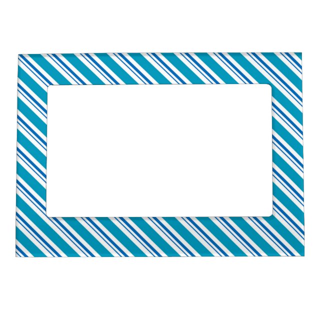BLUE WHITE HANUKKAH CHRISTMAS CANDY CANE STRIPES MAGNETIC FRAME (Front)