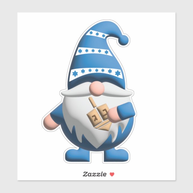 Blue White Hanukkah Gnome holding Dreidel Sticker (Sheet)