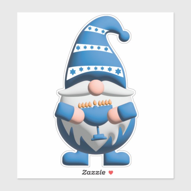 Blue White Hanukkah Gnome holding Menorah Sticker (Sheet)