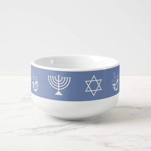 Blue White Hanukkah Themes Menorah Soup Mug