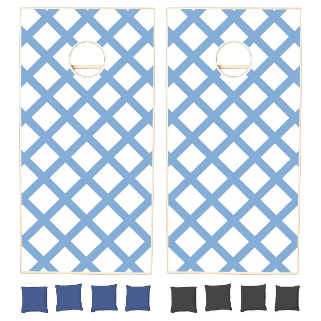 Blue White Harlequin Diamond Stripe Cornhole Set (Set)