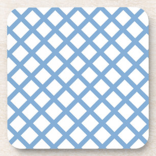 Blue White Harlequin Diamond Stripe Pattern Beverage Coaster