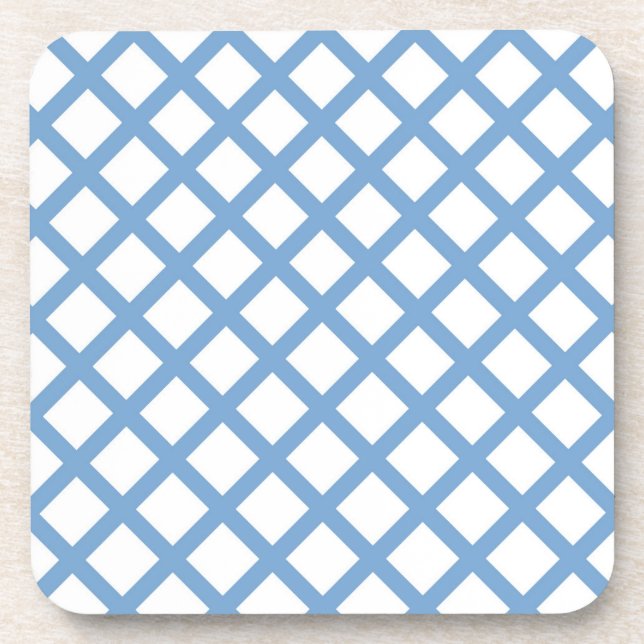 Blue White Harlequin Diamond Stripe Pattern Beverage Coaster (Front)