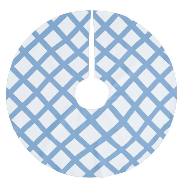 Blue White Harlequin Diamond Stripe Pattern Brushed Polyester Tree Skirt (Front)