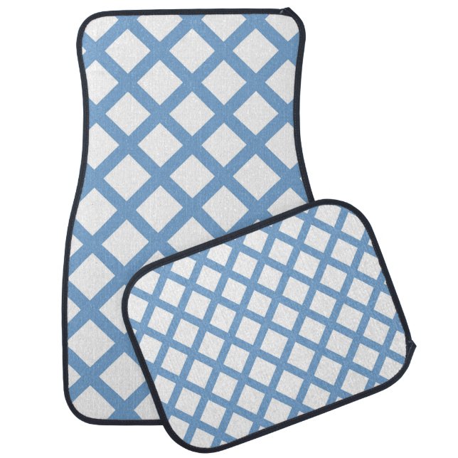 Blue White Harlequin Diamond Stripe Pattern Car Floor Mat (Set)