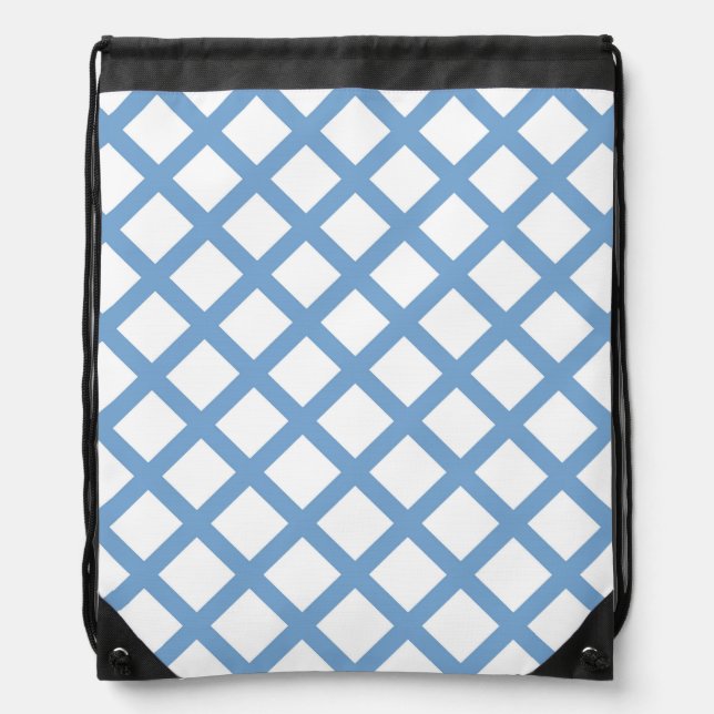 Blue White Harlequin Diamond Stripe Pattern Drawstring Bag (Front)