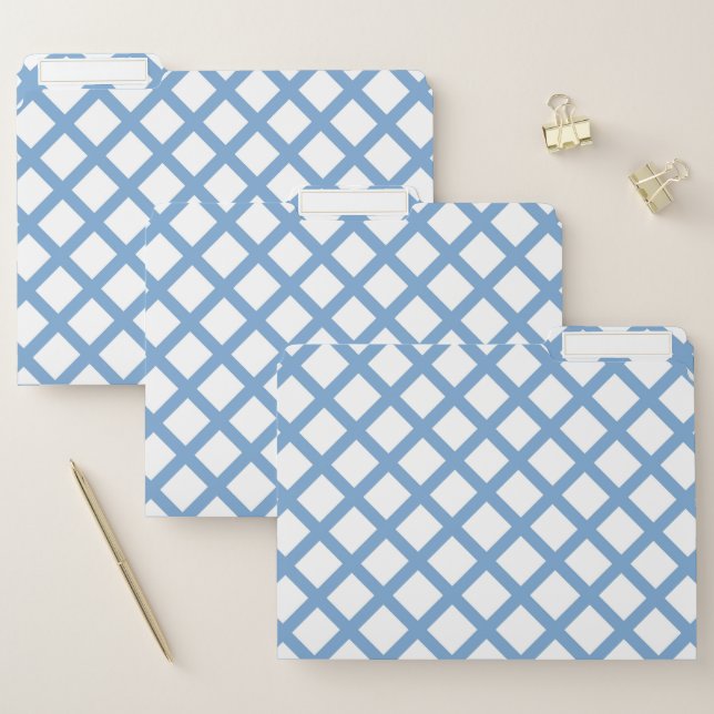 Blue White Harlequin Diamond Stripe Pattern File Folder (Set)