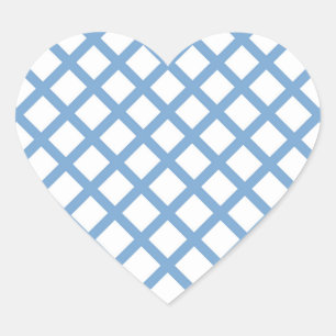 Blue White Harlequin Diamond Stripe Pattern Heart Sticker