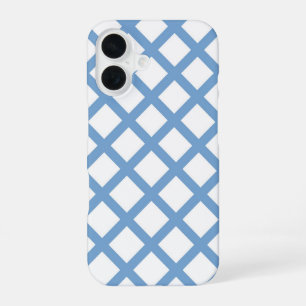 Blue White Harlequin Diamond Stripe Pattern iPhone 16 Case