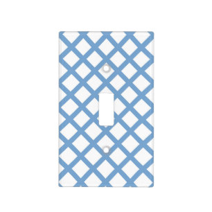 Blue White Harlequin Diamond Stripe Pattern Light Switch Cover