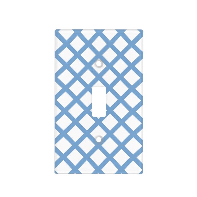 Blue White Harlequin Diamond Stripe Pattern Light Switch Cover (Front)