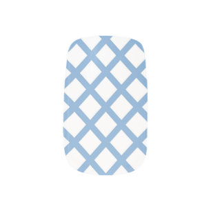 Blue White Harlequin Diamond Stripe Pattern Minx Nail Art