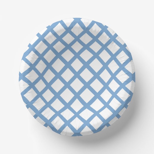 Blue White Harlequin Diamond Stripe Pattern Paper Bowls (Front)