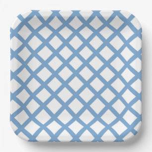 Blue White Harlequin Diamond Stripe Pattern Paper Plates