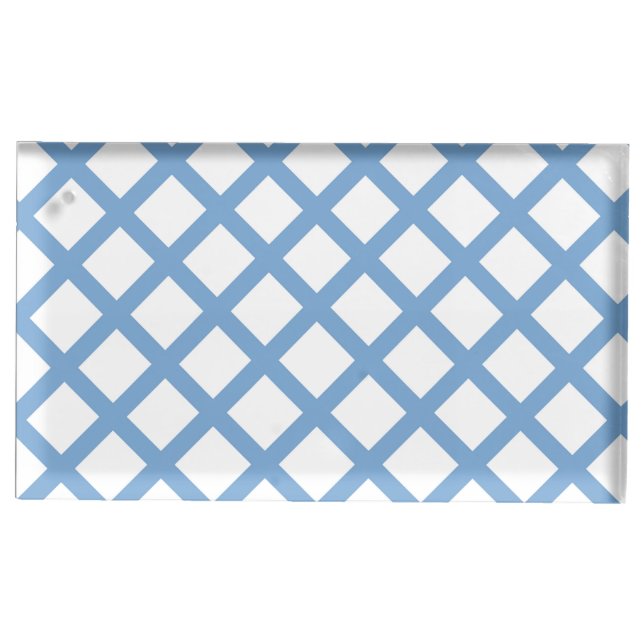 Blue White Harlequin Diamond Stripe Pattern Place Card Holder (Front)